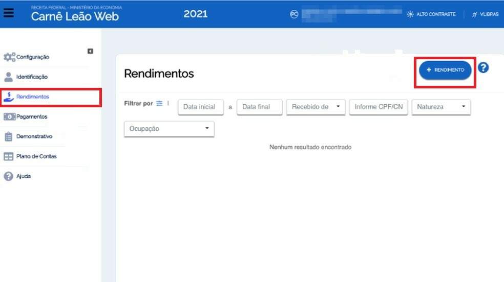 Informe seus rendimentos