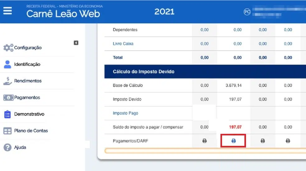 Imprima a guia para pagamento do Imposto de Renda